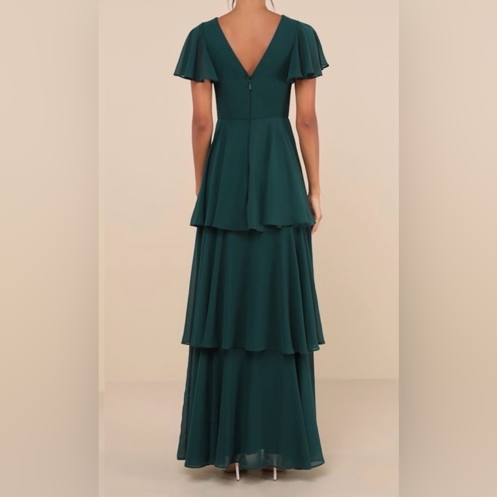 Lulus NWT “Sincerely Exquisite” Emerald Green Short Sleeve Tiered Maxi Dress - Picture 12 of 12
